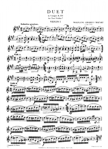 Mozart - Piano Sonata No. 11 - For 2 Violins