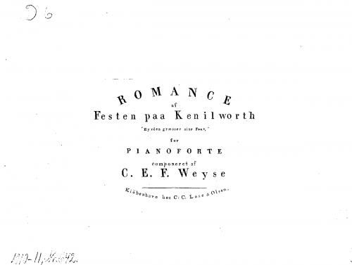 Weyse - Festen paa Kenilworth - Vocal Score Selections