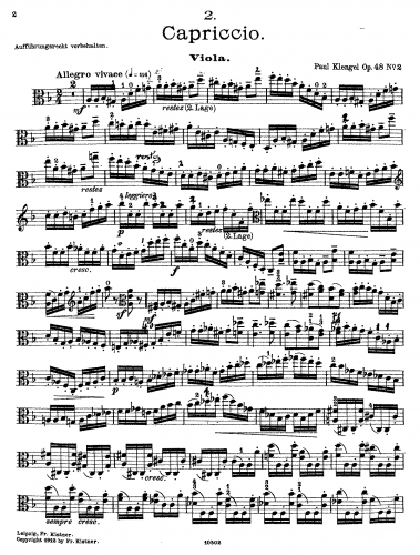 Klengel - 4 Phantasiestücke - Scores and Parts Capriccio (No. 2)