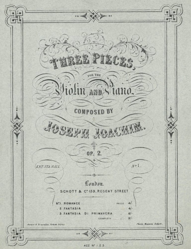 Joachim - 3 Stücke - Scores and Parts Romanze (No. 1) - Violin part