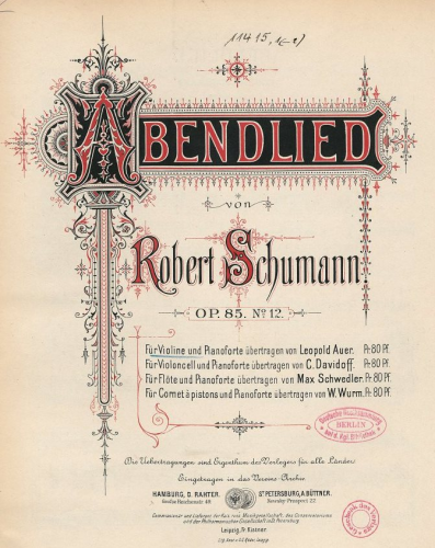 Schumann - 12 Klavierstücke für kleine und große Kinder, Op. 85 - Abendlied (No. 12) For Violin and Piano (Auer)