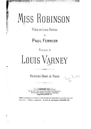 Varney - Miss Robinson - Vocal Score - Score