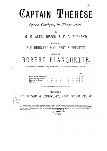 Planquette - Captain Thérèse - Vocal Score - Score