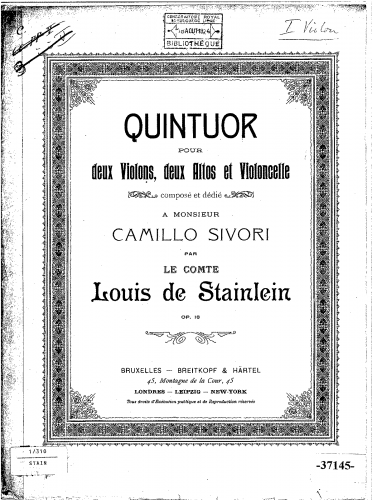 Stainlein - Quintuor pour 2 violons, 2 altos et violoncelle