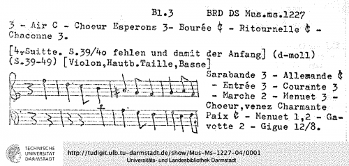 Anonymous - Ouverture-Suite in D minor, ULB Mus. Ms. 1227-4 - Score