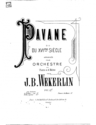 Weckerlin - 2 Airs de danse du XVIme. siècle - Pavane (No. 2) For Piano 4 hands - Score