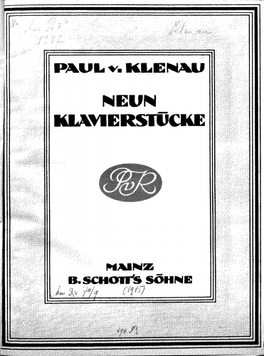 Klenau - 9 Klavierstücke - Score