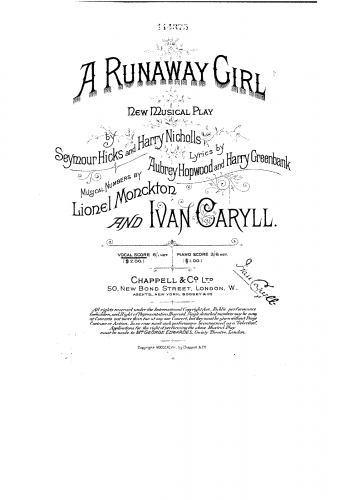 Caryll - A Runaway Girl - Vocal Score - Score