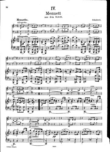 Schubert - Octet - V. Menuetto For Violin, Cello and Piano (Sitt)