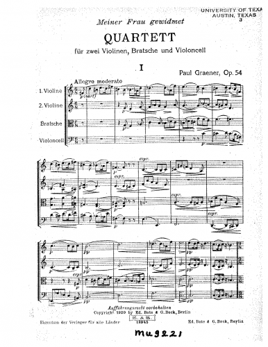 Graener - Streichquartett - Score