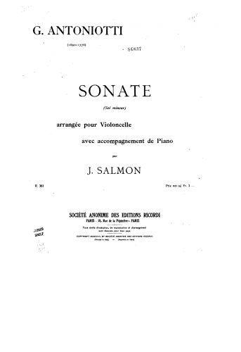Antoniotto - 12 Cello Sonatas - For Cello and Piano (Salmon)