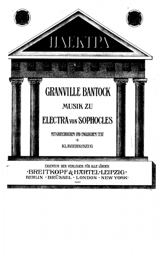 Bantock - Electra - Vocal Score - Score