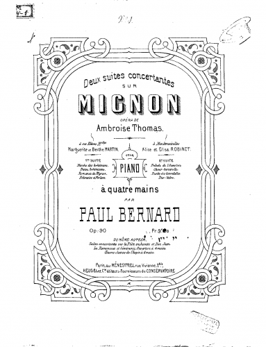 Bernard - 2 Suites concertantes sur 'Mignon' - Piano Duet Scores Suite No. 1 - Score