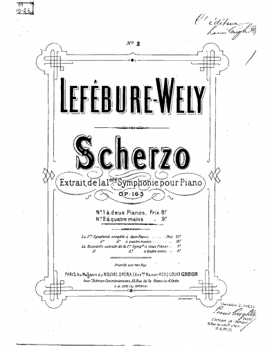 Lefébure-Wély - Symphony No. 1 - Scherzo For Piano 4 hands - Score