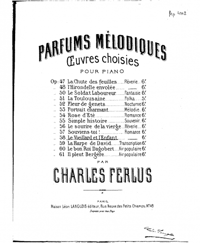 Ferlus - Le vieillard et l'enfant - Piano Score - Score