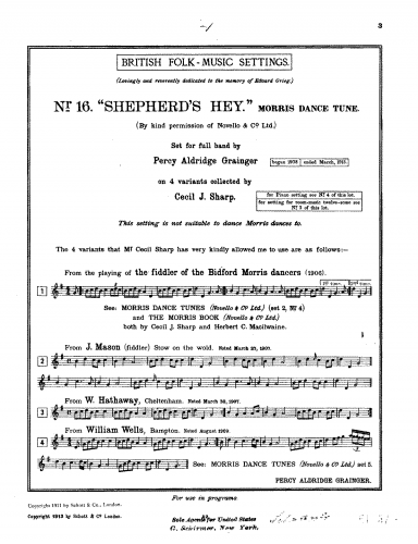 Grainger - Shepherd's Hey - For Orchestra (Grainger) - Score
