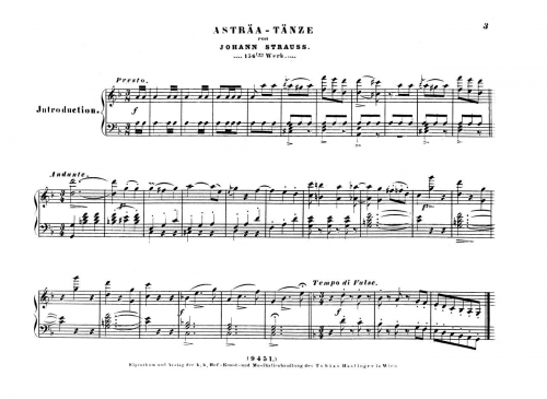 Strauss Sr. - Asträa-Tänze, Op. 156 - For Piano solo - Score