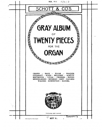 Various - Gray Album of Twenty Pieces for the Organ - Score