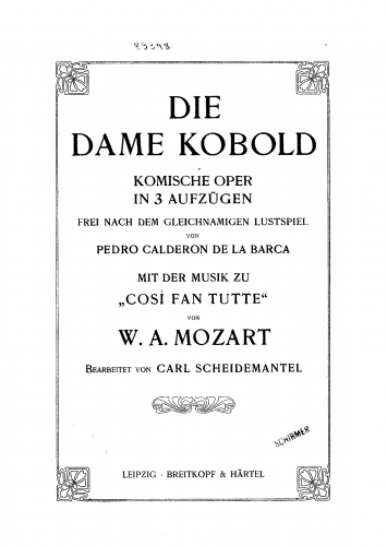 Mozart - Cosi fan tutte, ossia La scuola degli amanti - Vocal Score - Score