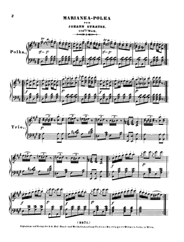 Strauss Sr. - Marianka-Polka, Op. 173 - For Piano solo - Score