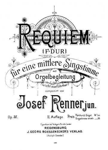 Renner - Requiem (F-Dur) für eine mittlere Singstimme mit Orgelbegleitung (leicht ausführbar) - Score