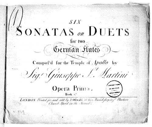 Sammartini - 6 Flute Duets, Op. 1 - Score