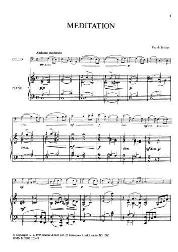 Bridge - 4 Short Pieces for Violin and Piano - For Cello and Piano