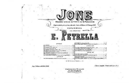 Petrella - Jone, o L'ultimo giorno di Pompei - Vocal Score - Score