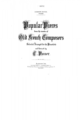Pauer - Popular Pieces from the Works of Old French Composers - Score
