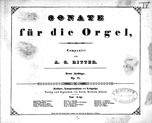 Ritter - Organ Sonata No. 1, Op. 11 - Score