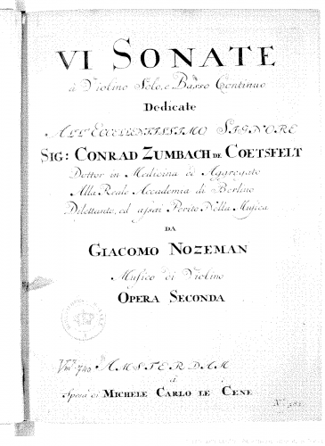Nozeman - 6 Violin Sonatas, Op. 2 - Score