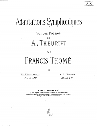 Thomé - Adaptations symphoniques sur les poésies de A. Theuriet - Score