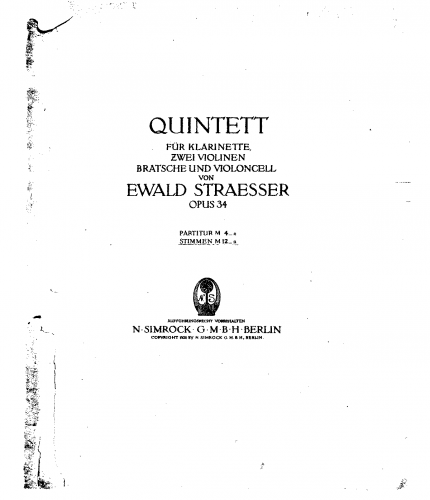 Straesser - Clarinet Quintet
