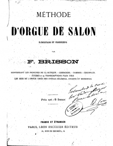 Brisson - Méthode d'orgue de salon - Complete Method