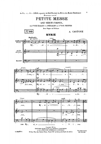 Gastoué - Petite Messe 'Ave verum corpus' - Score