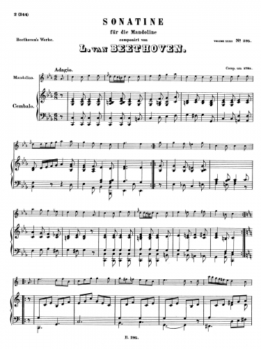 Beethoven - Sonatina for Mandolin and Harpsichord, WoO 43a - Score