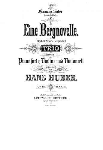 Huber - Piano Trio No. 4 'Eine Bergnovelle', Op. 120 - Scores and Parts