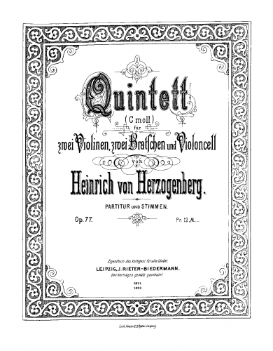 Herzogenberg - String Quintet, Op. 77 - Score