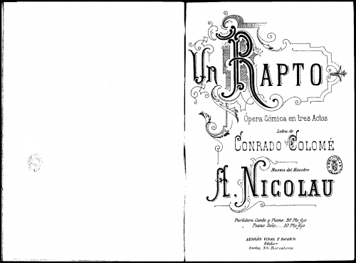 Nicolau i Parera - Un rapto - Vocal Score - Score