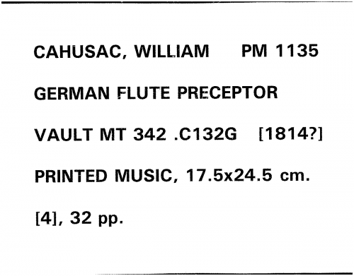 Cahusac - The German Flute Preceptor - Score