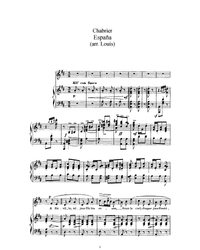 Chabrier - España - For Voice and Piano (Louis) - Voice and Piano score