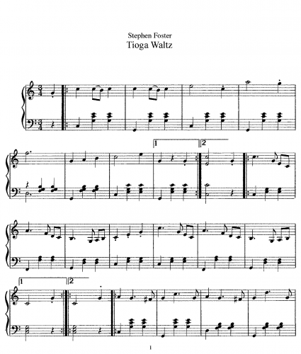Foster - Tioga Waltz - Piano Score - Score