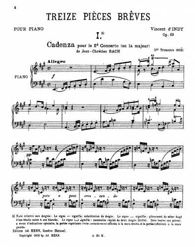 Indy - Treize pièces brèves, Op. 68 - Score