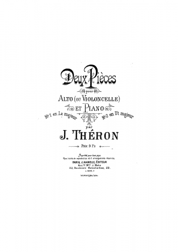 Théron - 2 Pieces - Piano Score, Cello Part (alternate)
