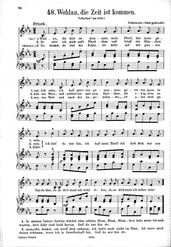 Folk Songs - Wohlan, die Zeit ist kommen - Score