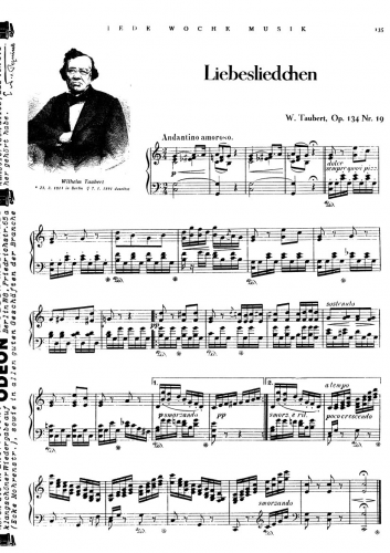 Taubert - The Tempest - No. 19 Liebesliedchen (Little Love Song) For Piano solo - Score