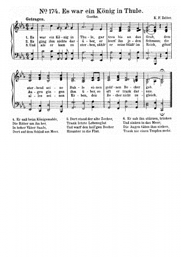 Zelter - Es war ein König in Thule - Vocal Score - Piano Score