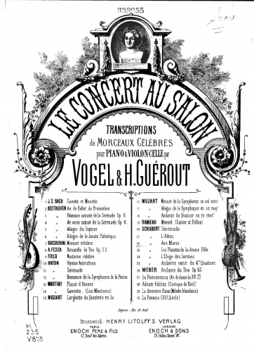 Vogel - Le Concert au Salon - Scores and Parts Selections Cello and Piano edition