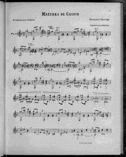 Chopin - Mazurkas - Selections For Guitar (Tárrega) - 4. Mazurka in B minor (D minor, transposed)