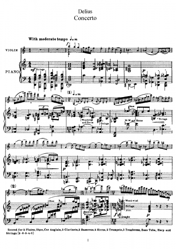Delius - Violin Concerto - For Violin and Piano (Heseltine) - Score